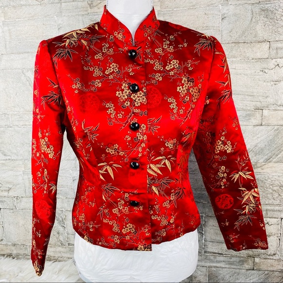 MSK Jackets & Blazers - MSK Petite Silk Chinese Embroidered Floral Jacket